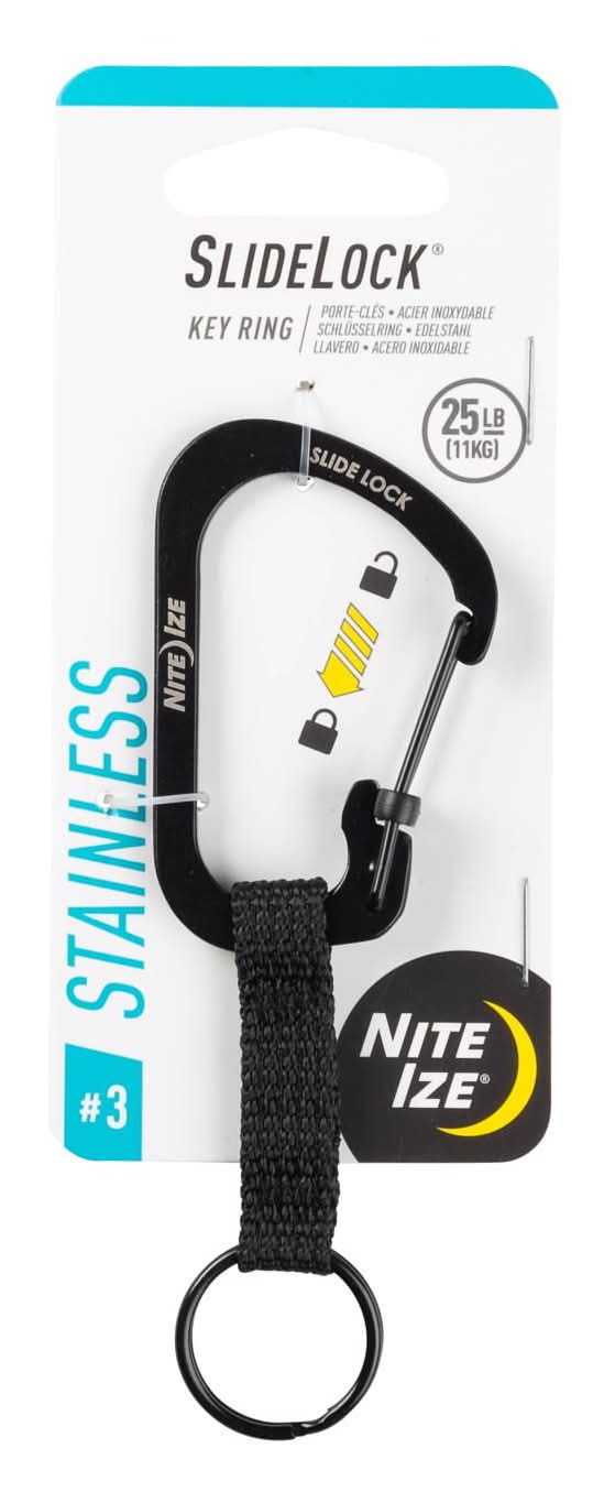 Nite Ize Slidelock Stainless Steel Black Locking Carabiner Key Ring