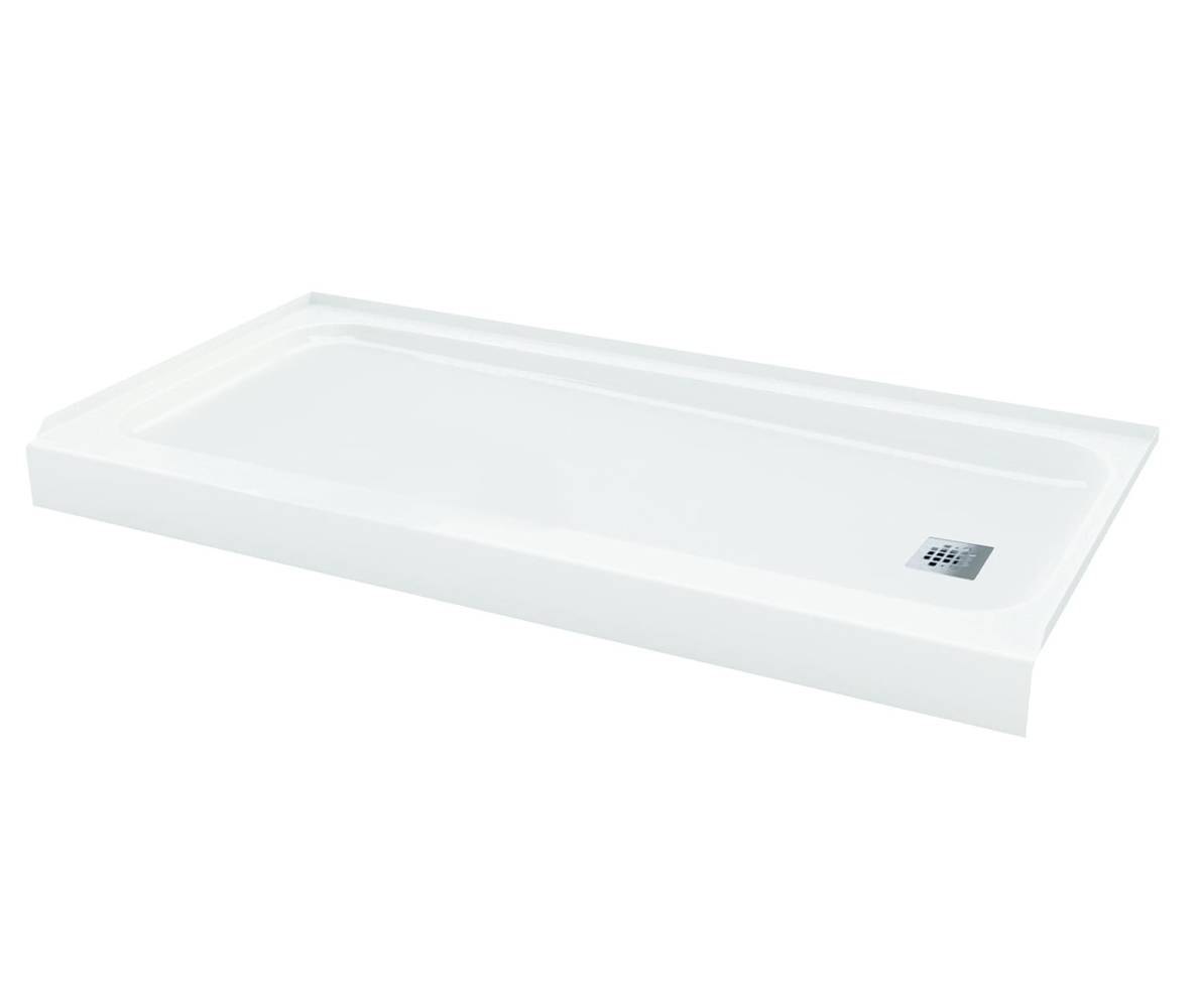 MAAX Pro 32-in W x 60-in L White Single Threshold Rectangle Shower Pan Base with 4-in H Threshold (Right Drain) | LOW-1102-00CH