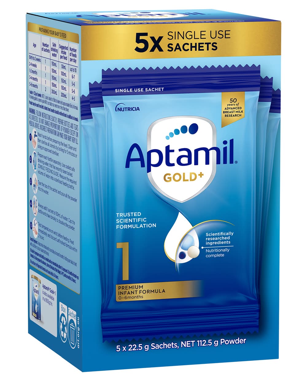 Aptamil Gold+ 1 Premium Infant Formula Sachets From 0-6 Months