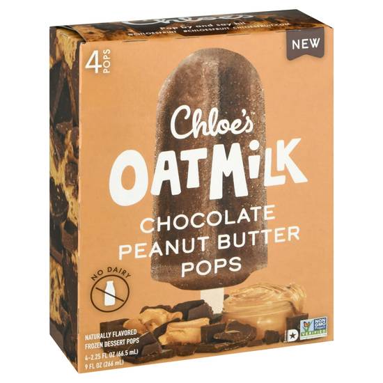 Chloe's Oatmilk Non Dairy Chocolate Peanut Butter Pops (4 x 2.3 fl oz)