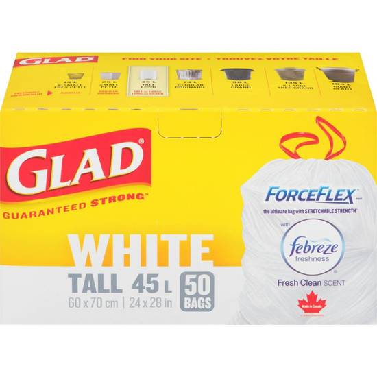 Glad White Tall 45L Trash Bags (50 ct)
