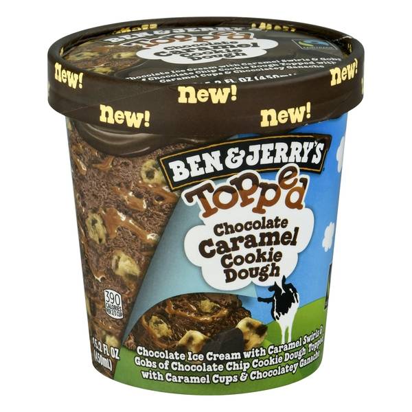 Ben & Jerry'S, Ice Cream, Chocolate Caramel Cookie Dough, Topped