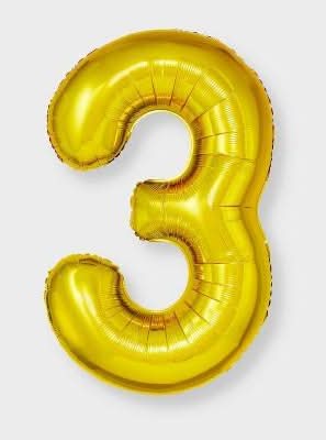 Spritz Number 3 Foil Balloon, 34 in, Gold