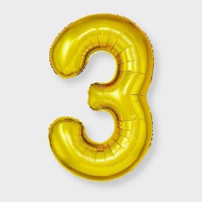 Spritz Number 3 Foil Balloon, 34 in, Gold