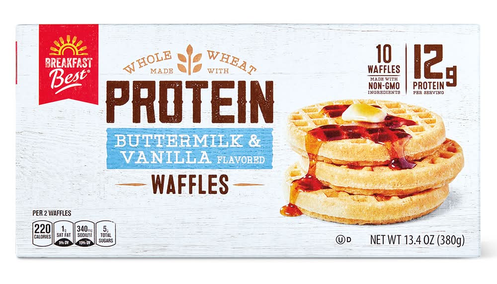 Breakfast Best Whole Wheat Protein Waffles, Buttermilk & Vanilla (13.4 oz, 10 ct)