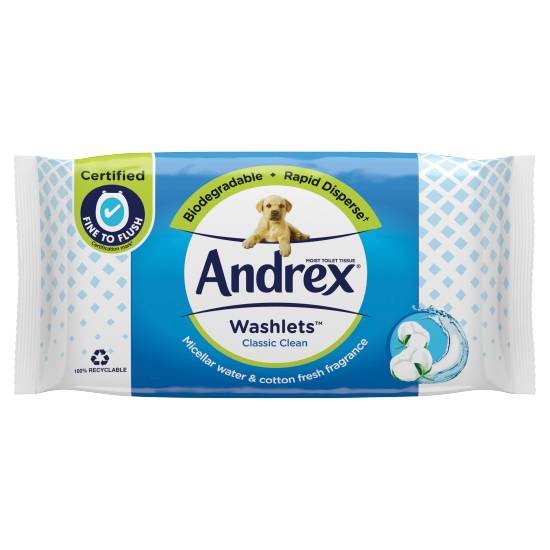 Andrex White, Classic Clean Washlets Flushable Toilet Wipes