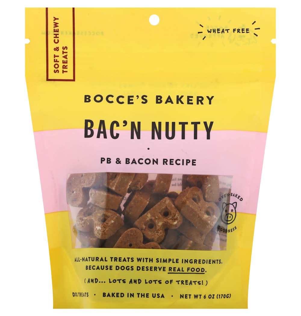Bocce's Bakery Bac' N Nutty Soft & Chewy Dog Treats, Peanut Butter & Bacon (6 oz)