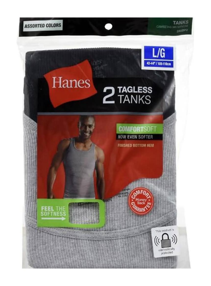 Hanes Tagless T Shirts, Men, XL/XG, Black-Gray (2 ct)