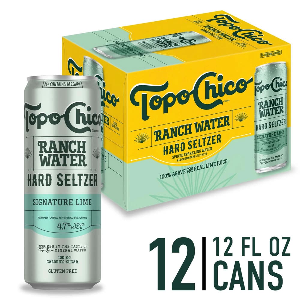 Topo Chico Hard Ranch Water Seltzer, Signature Lime (12 x 12 fl oz)