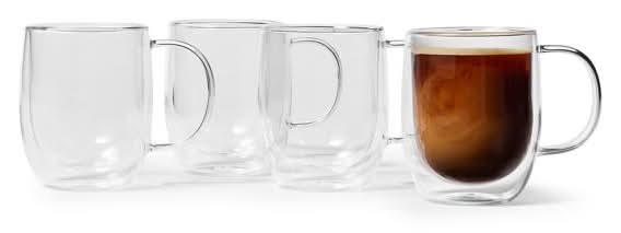 Sur La Table Double-Wall Coffee Glasses, Set of 4 Clear 12 oz.