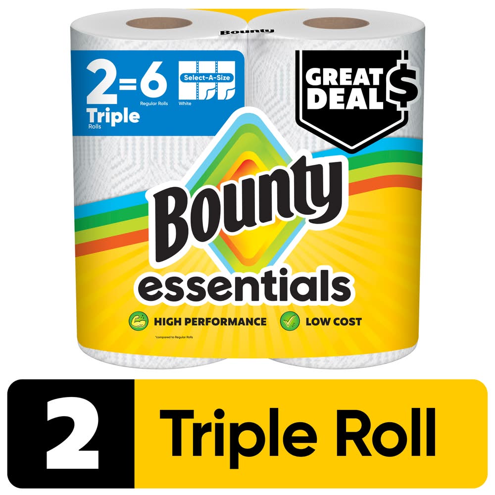 Bounty Essentials Select-A-Size Paper Towels Triple Rolls, White (2 ct)