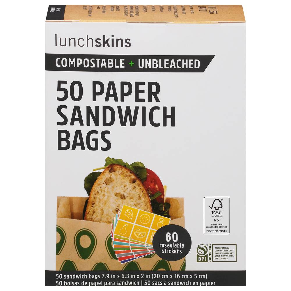 Lunchskins Unbleached + Non Wax Paper Sandwich Bags