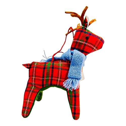 Plaid Fabric Reindeer with Scarf Christmas Tree Ornament Red/Blue - Wondershop™