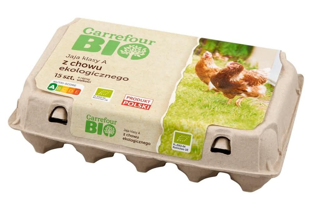 Carrefour Bio Jaja klasy A z chowu ekologicznego o różnej wielkości 15 sztuk