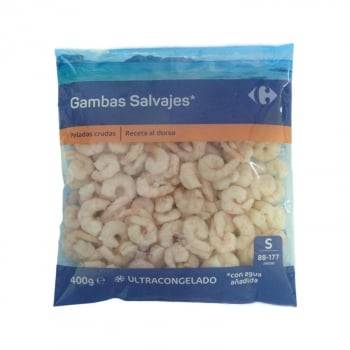 Gambas salvajes peladas crudas ultracongeladas Carrefour 400 g.