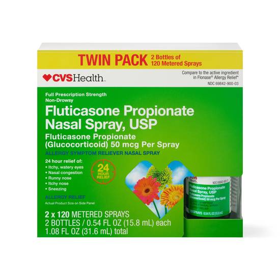 CVS Health Fluticasone Propionate Nasal Spray, USP 50mcg, Twin Pack of 120 Sprays/bottle
