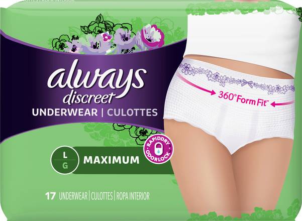 Always Discreet Size L Maximum Lightly Scented Underwear For Women (17 ct)
