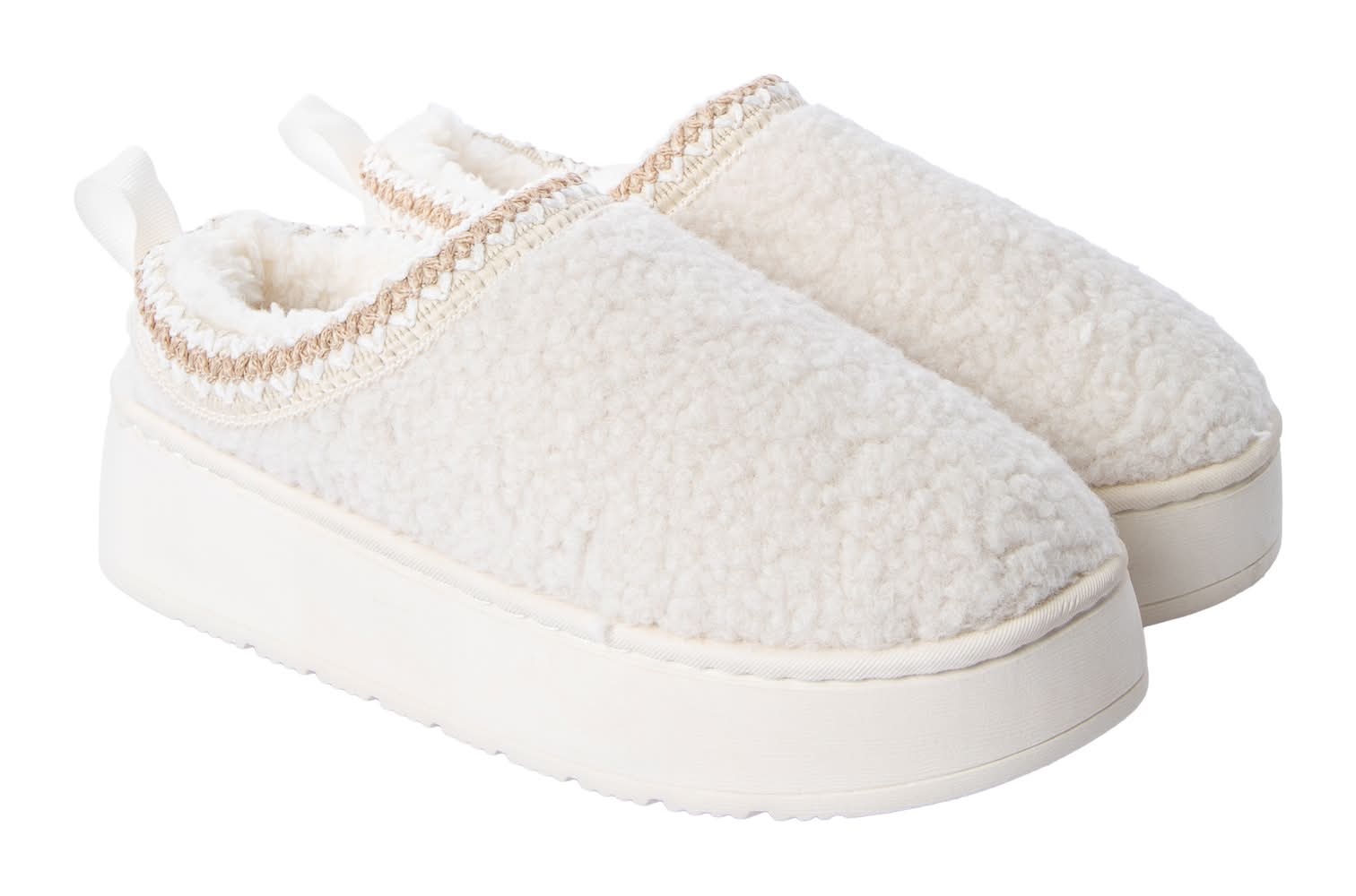 Juniors Sole Mates Sherpa Platform Slipper Shoes 8 Ivory White
