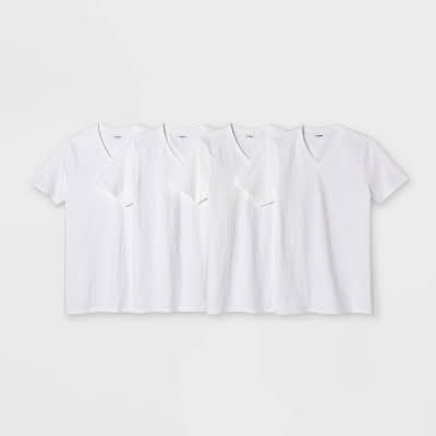 Goodfellow & Co. V-Neck Short Sleeve T-Shirts, Men, L, White (4 ct)