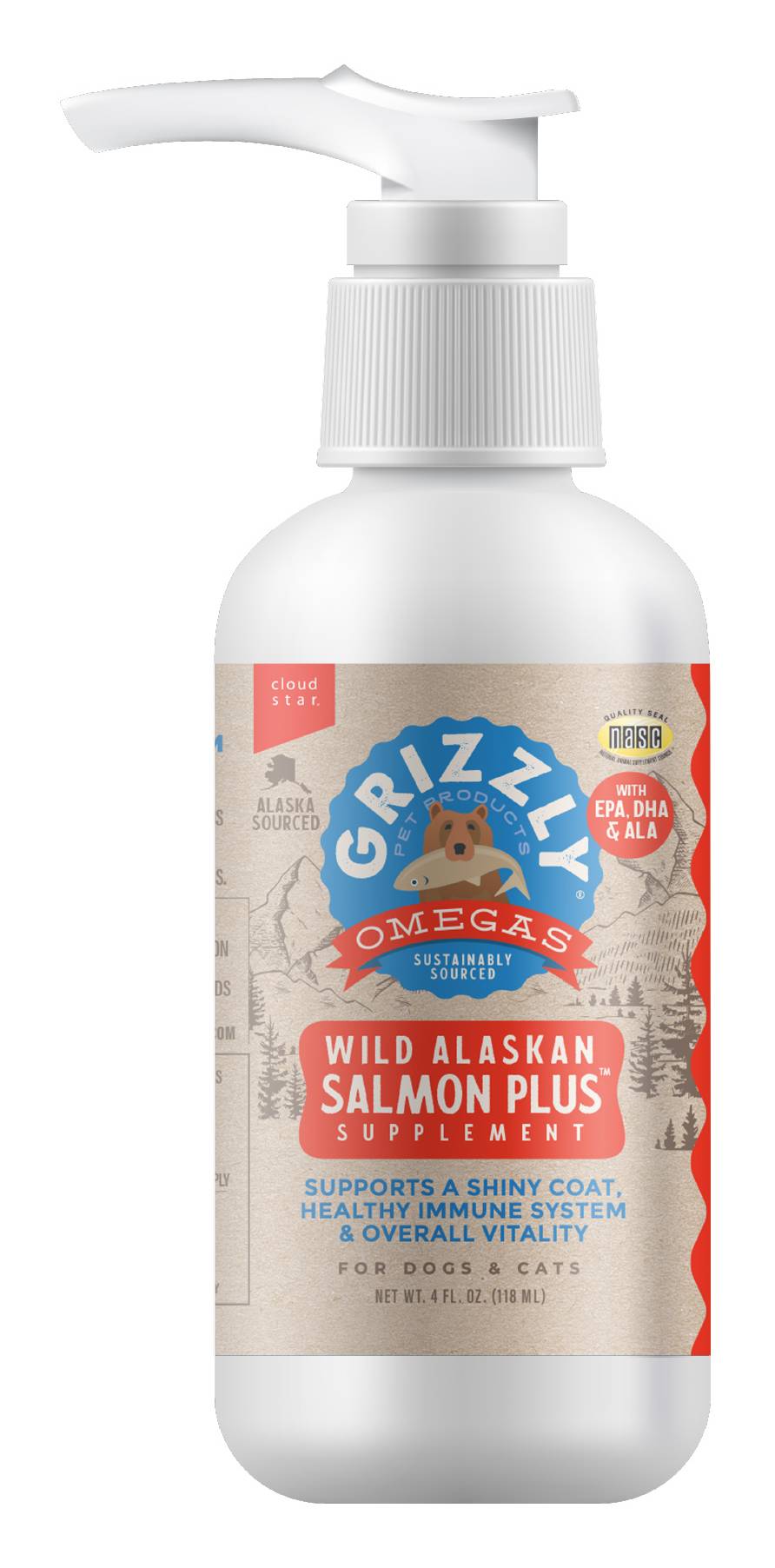Grizzly Salmon Plus Omega Wild Alaskan Supplement For Dogs and Cats (4 fl oz)