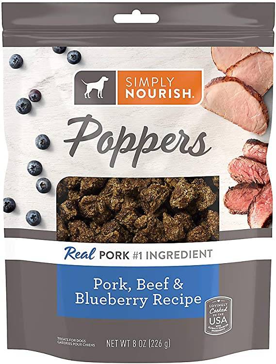 SIMPLY NOURISH Poppers Dog Treats - Pork, Beef & Blueberry Recipe 8 OZ 