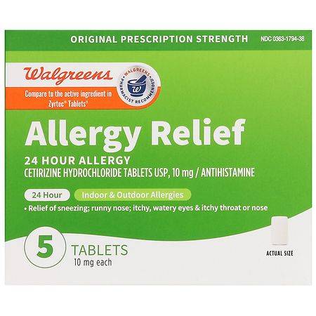 Walgreens Cetirizine Hydrochloride Allergy Relief 10mg Tablets (5 ct)