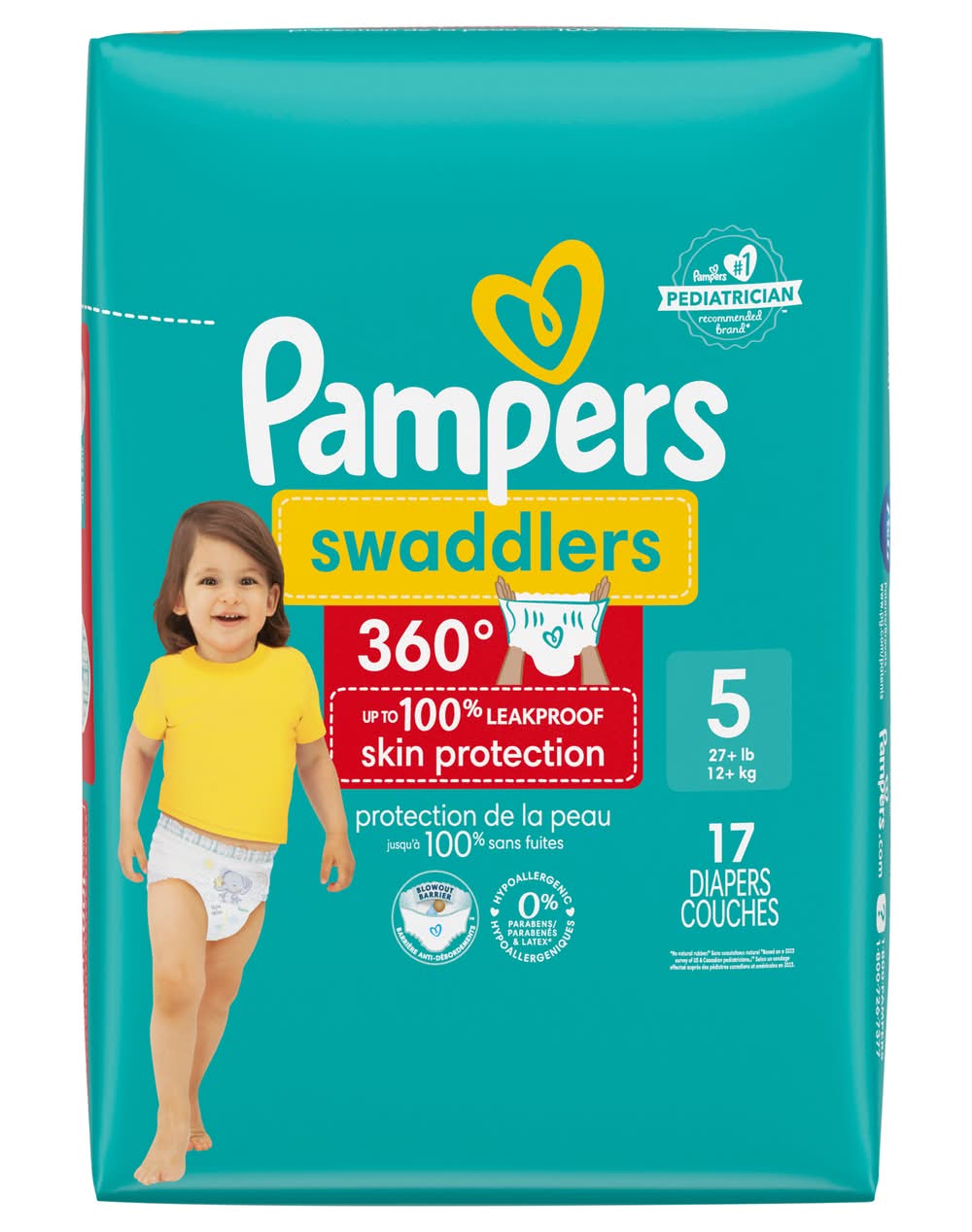 Pampers Swaddlers 360° Disposable Diapers, Size 5 (17 ct)