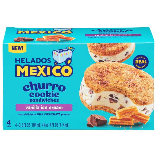 Helados Mexico Churro Cookie Vanilla Ice Cream Sandwiches( 4 Ct)