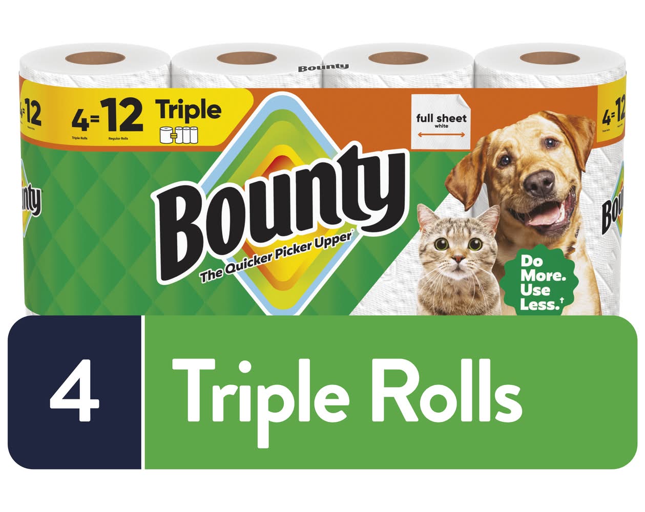 Bounty Full Sheet 2 Ply Triple Paper Towels Rolls, 11x10.2 in, White (4 ct)