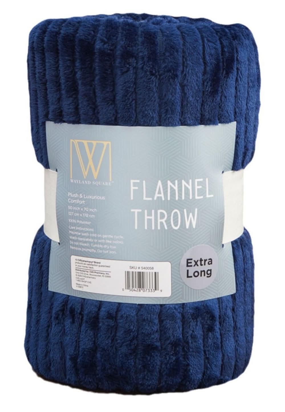 Wayland Square Flannel Plush Throw Blanket, 50x70 in, Navy