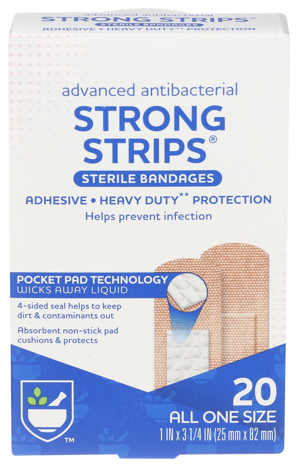 Rite Aid First Aid Advanced Antibacterial Strong Strips All One Size Bandages (20 ct)