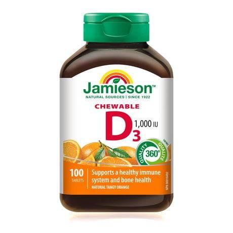 Jamieson Vitamin D 25 Mcg 1000 Iu Chewable Tablets, Orange (100 ct)