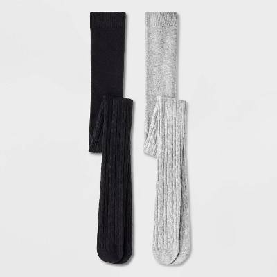 Cat & Jack Girls Cotton Tights, M, Black-Gray (2 ct)