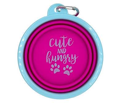 "Cute & Hungry" Pink Collapsible Pet Bowl, 34 Oz.