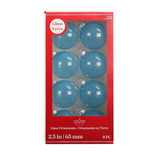 8 Pack 2.5" Clear Color Glass Ball Ornaments By Ashland