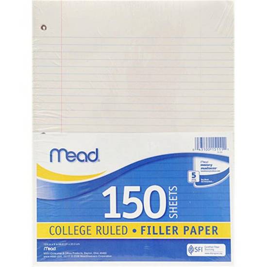 Meadwestvaco Notebook Paper College Ruled 150 Sheets