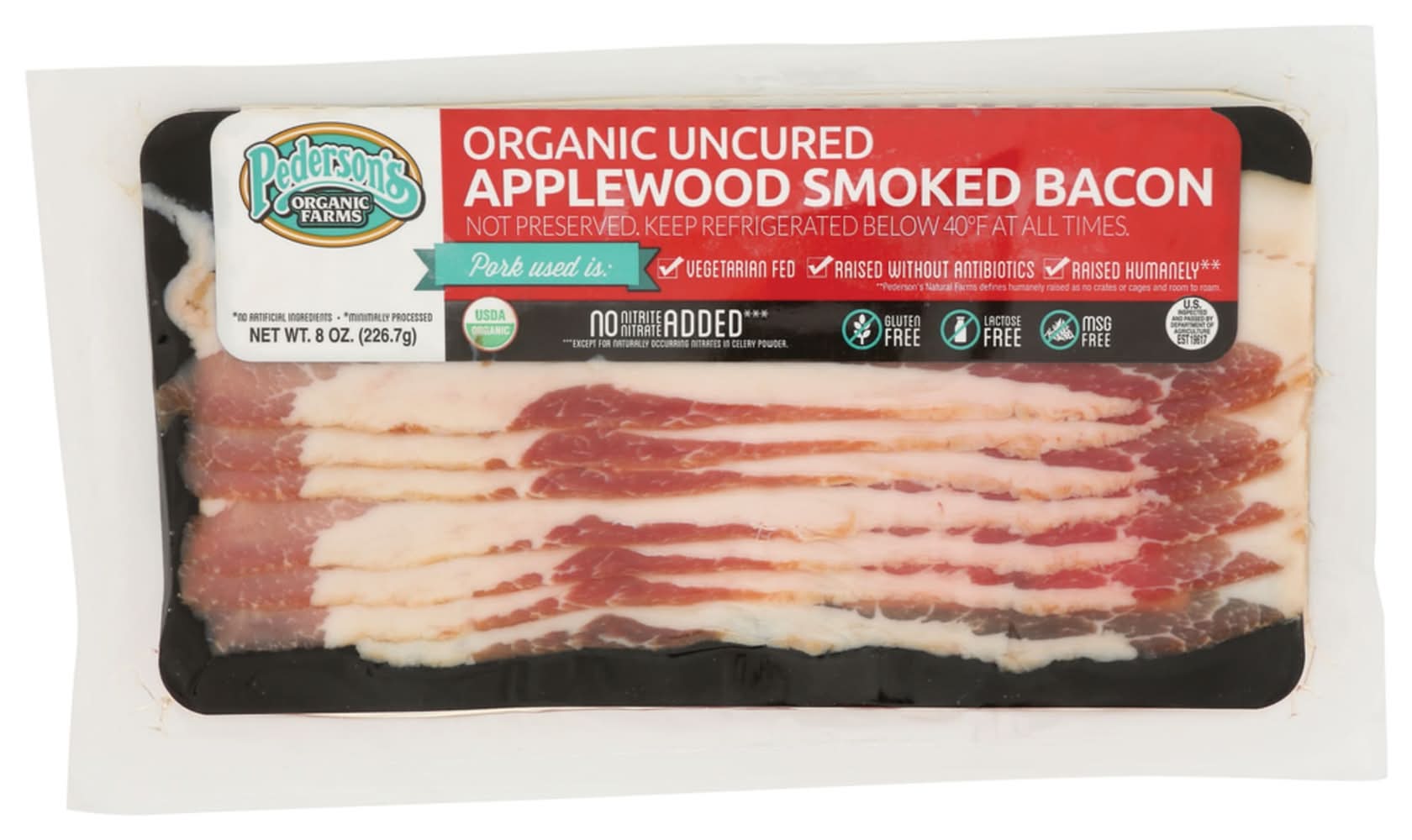 Pederson's Natural Farms Organic Uncured Bacon, Apple Wood Smoked (8 oz)