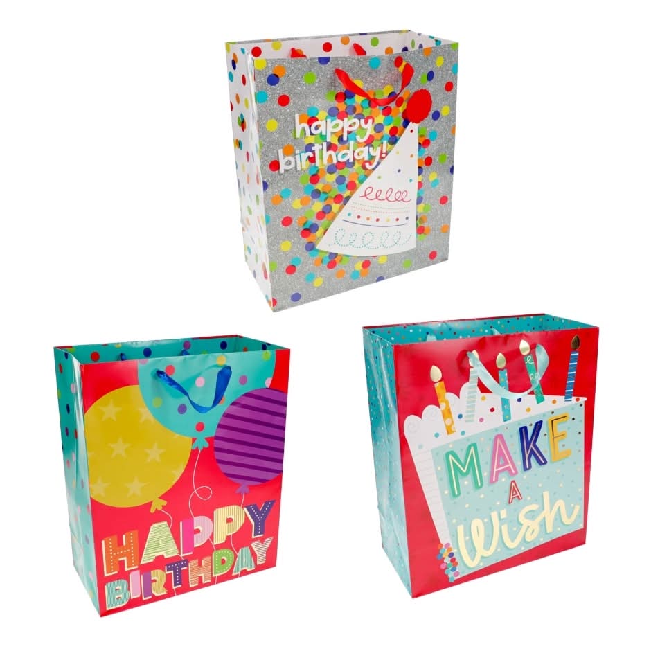 Bold Birthday Gift Bags, L, Assorted