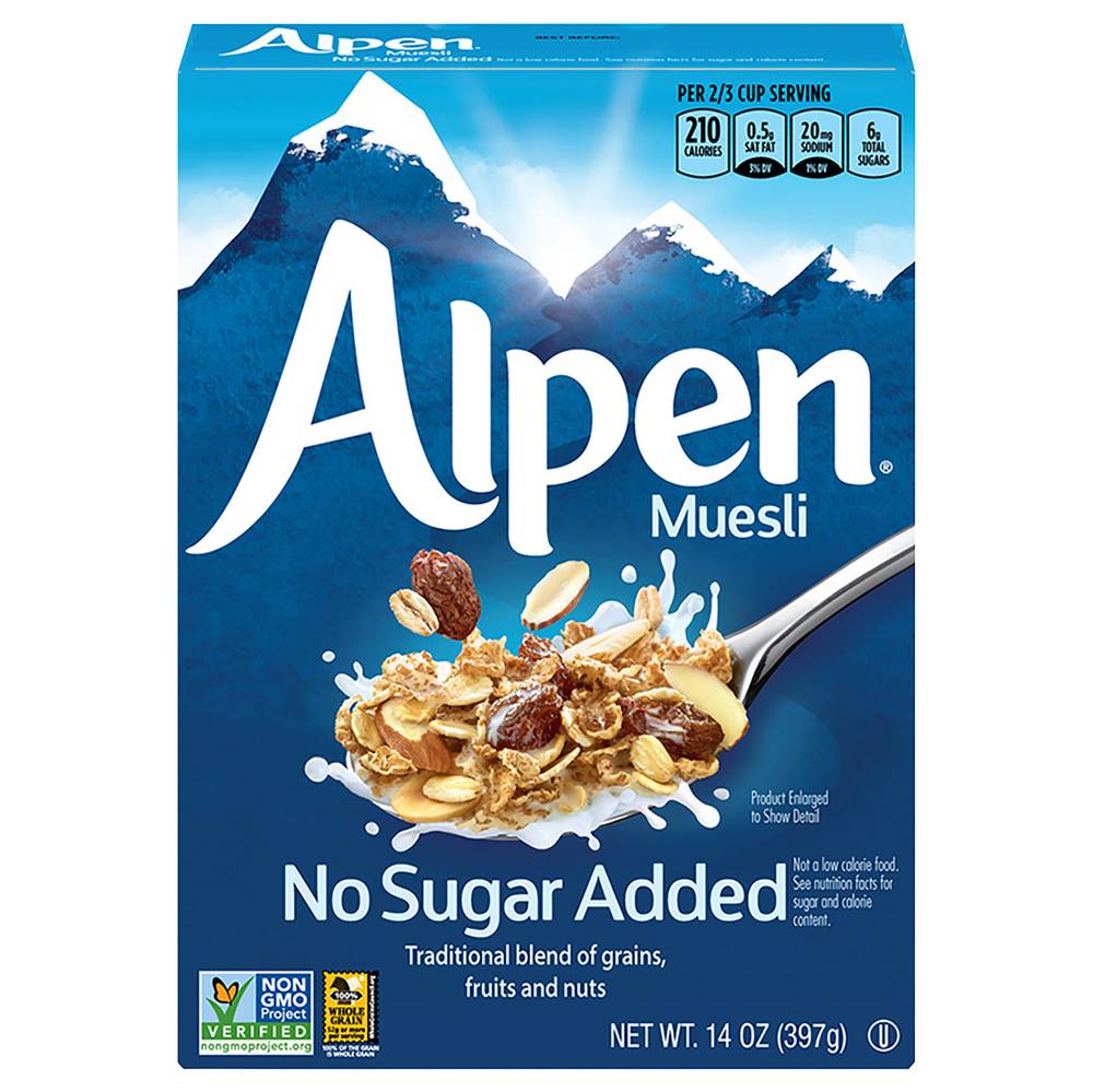 Alpen No Sugar Added Very Low Sodium Muesli Cereal, Grains, Fruits And Nuts (14 oz)