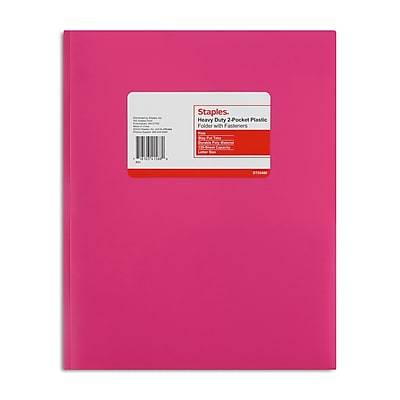 Staples Matte 2-Pocket Plastic Portfolio Folder with Fasteners,Pink (55480)