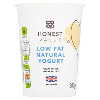 Co-op Honest Value Low Fat Natural Yogurt 500G