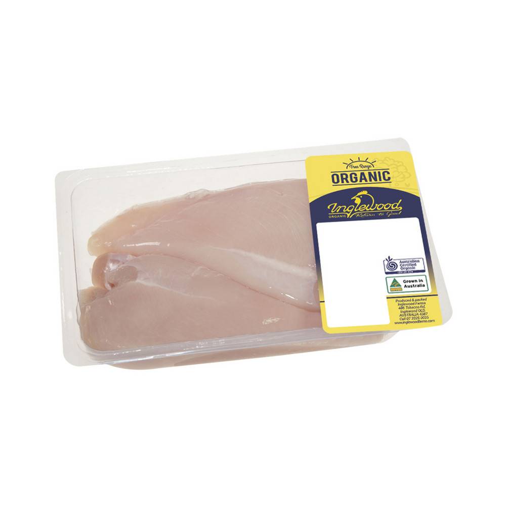 Inglewood Farms Free Range Organic Chicken Breast Fillets Skin Off aprx. 488g each