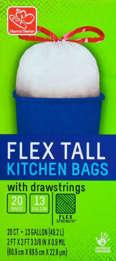 Harris Teeter Flex Tall Drawstring Kitchen Bags 49.2 L (20 ct)