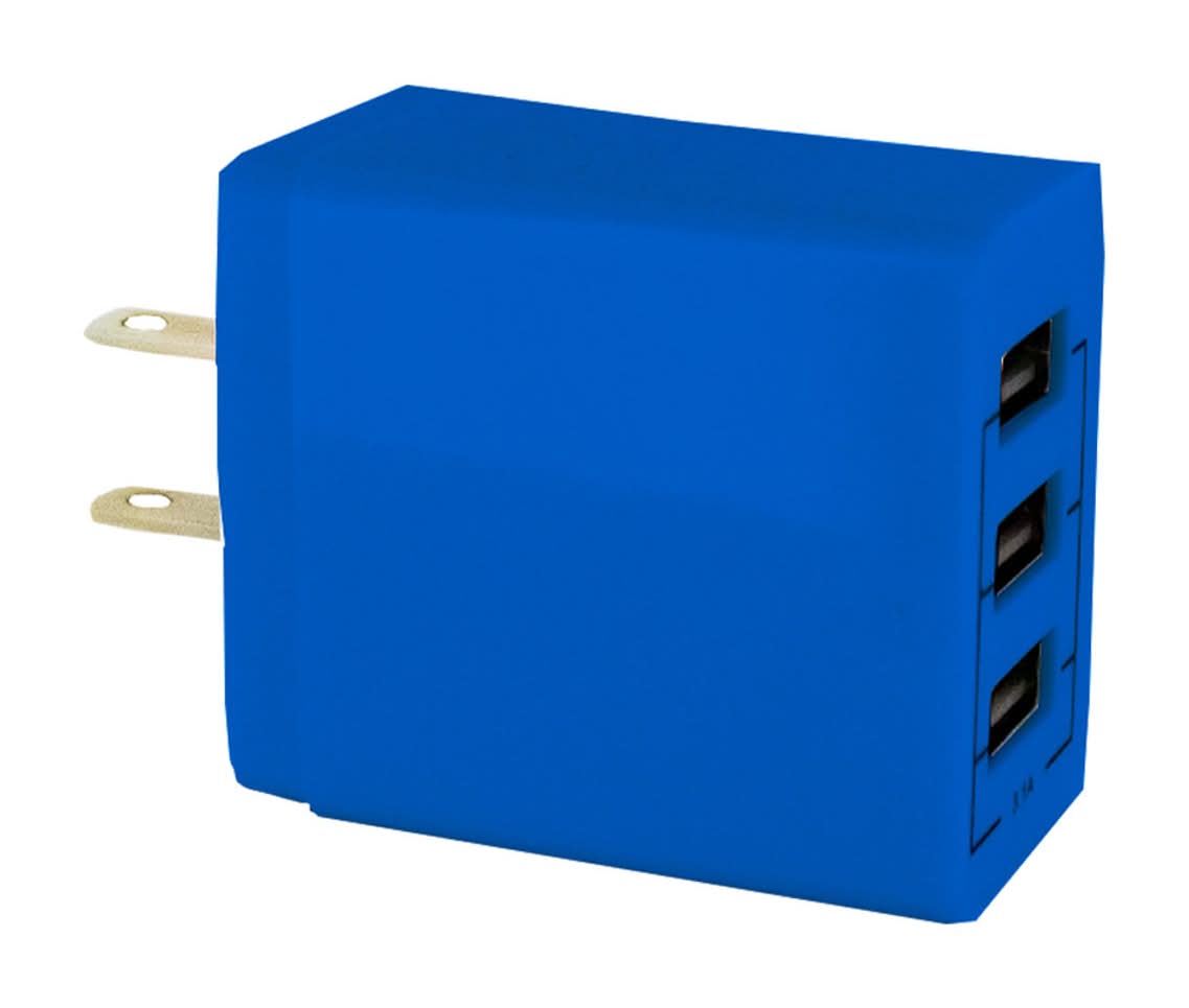 Wireless Gear 3-Usb Port Wall Ac Charger, Blue
