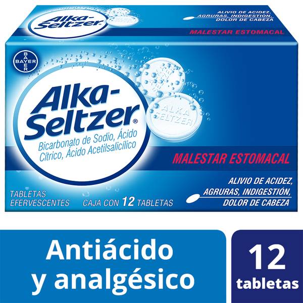 Bayer alka-seltzer bicarbonato de sodio tabletas efervescentes (12 piezas)