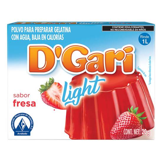 D'gari polvo para gelatina light sabor fresa (caja 20 g)