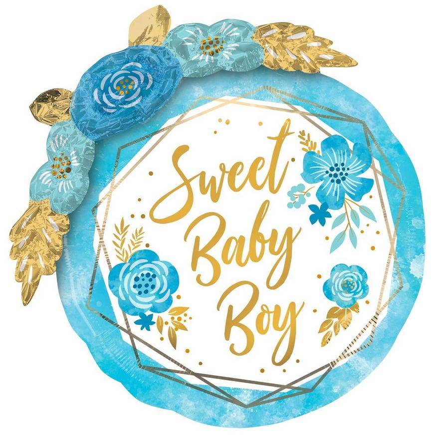 Party City Uninflated Floral Geometric Sweet Baby Boy Foil Balloon ( 36in/blue - gold)