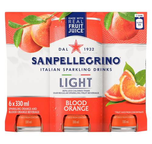 San Pellegrino Sparkling Light Drinks, Blood Orange (6 x 330 ml)
