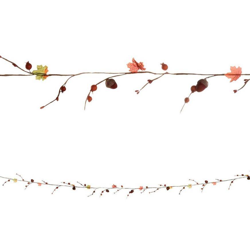 Acorns Berries Fall Fabric, Foam Wire Garland, 5.5ft