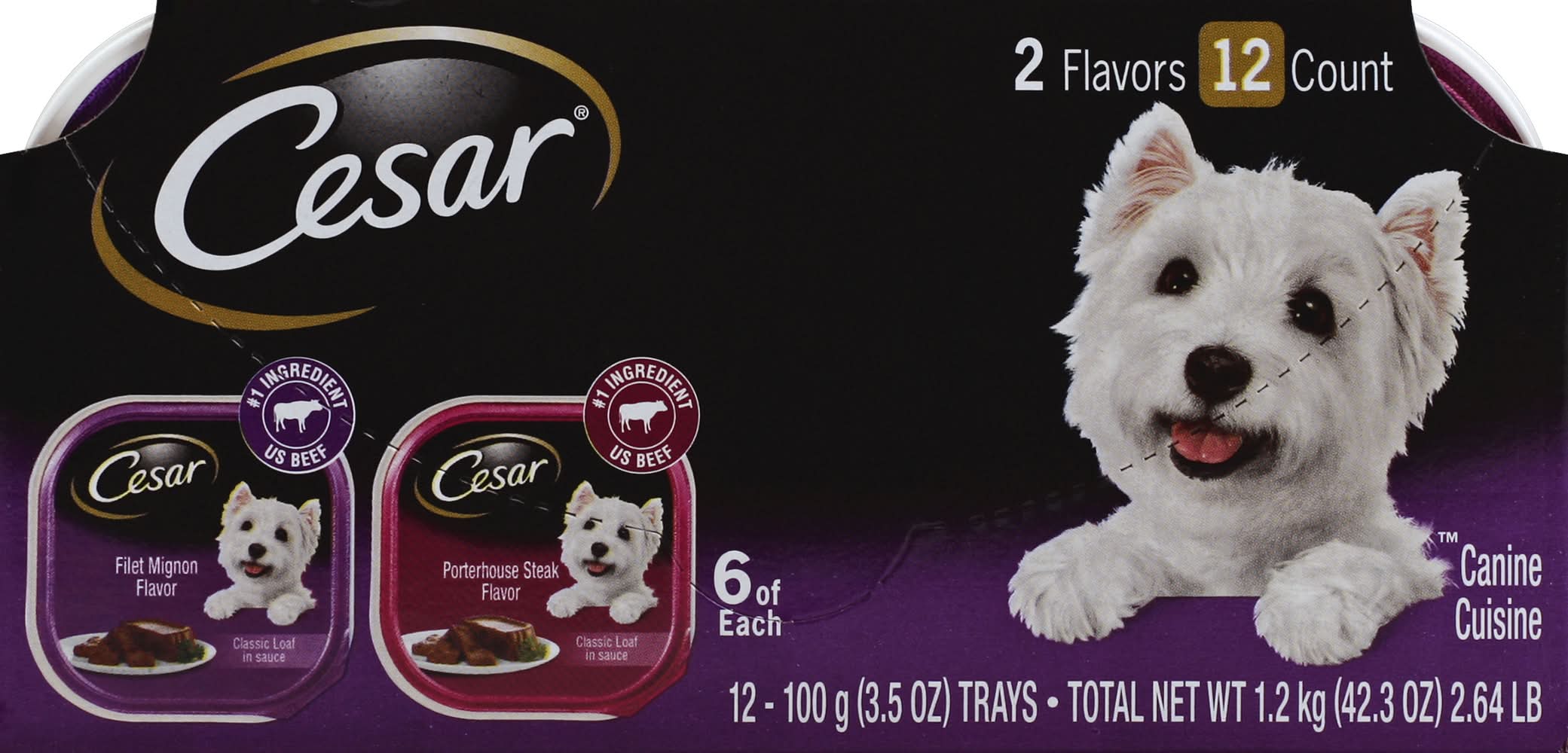 Cesar Canine Cuisine Classic Loaf in Sauce Wet Dog Food, Filet Mignon-Porterhouse Steak (12 x 3.5 oz)